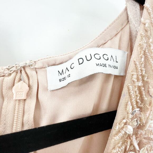 Mac Duggal Embellished Flutter Sleeve Wedding Guest Maxi Gown Nude Size 12 NWT - Picture 10 of 13